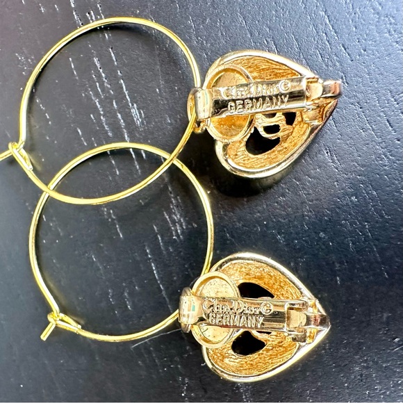Christian Dior heart earrings custom converted dangle loop EXCELLENT - Picture 5 of 6